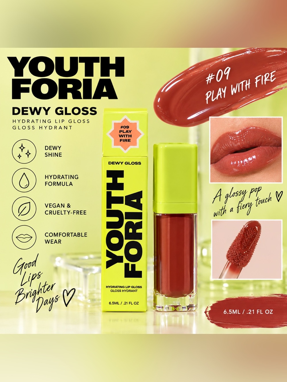 Youthforia Dewy Gloss Hydrating Lip Gloss – #09 Play With Fire